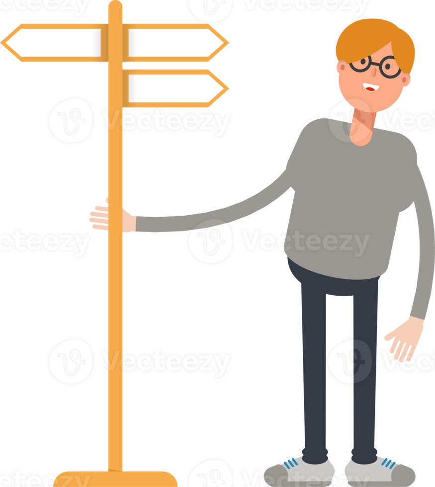 Brown Hair Male Character and Signpost png