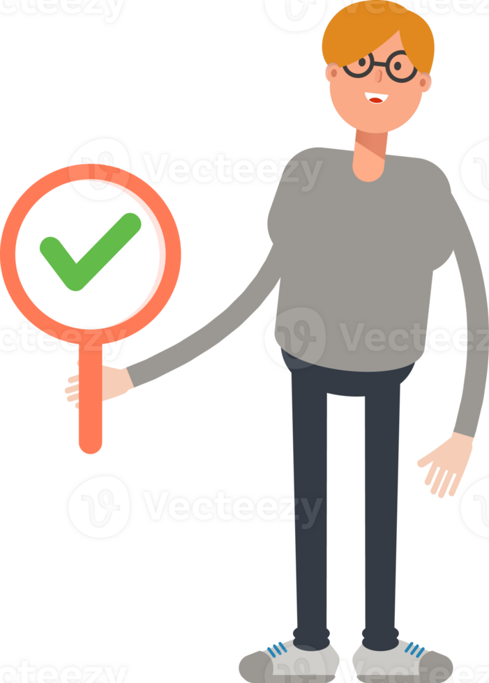 Brown Hair Male Character Showing Check Mark png