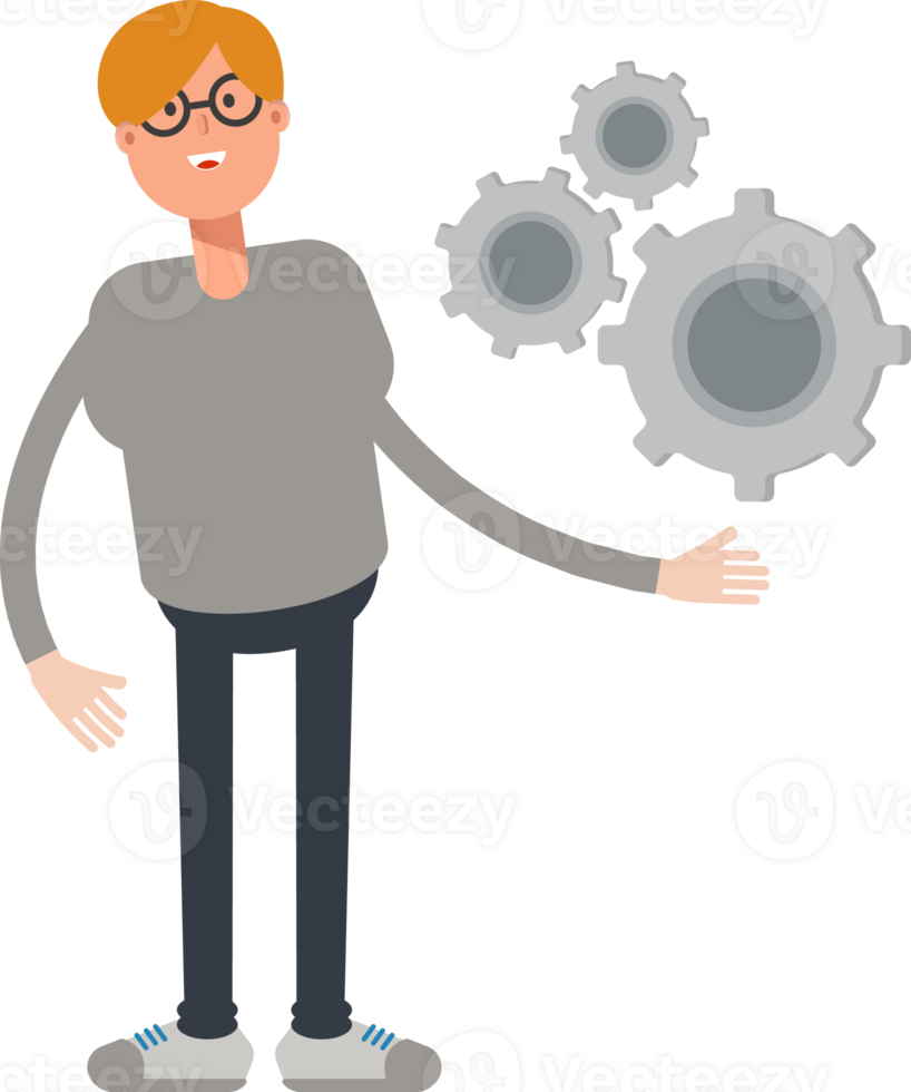 Brown Hair Male Character Holding Gears png