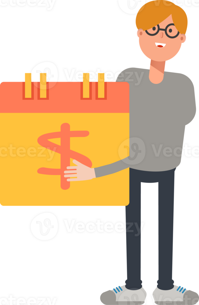 Brown Hair Male Character and Payment Date Calendar png