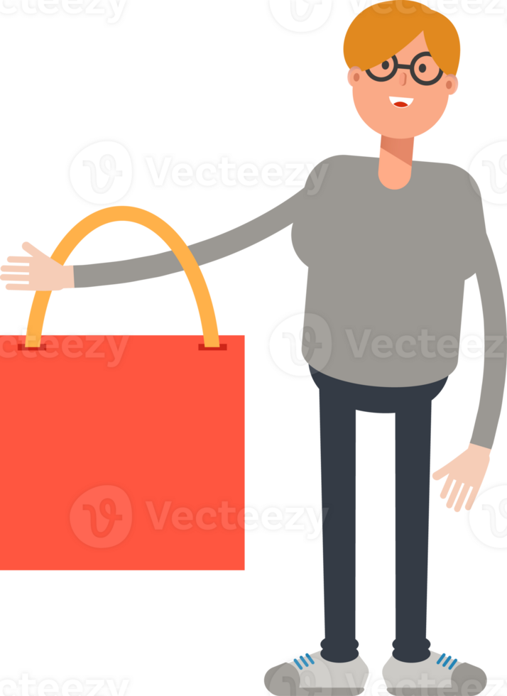 Brown Hair Male Character Holding Shopping Bag png