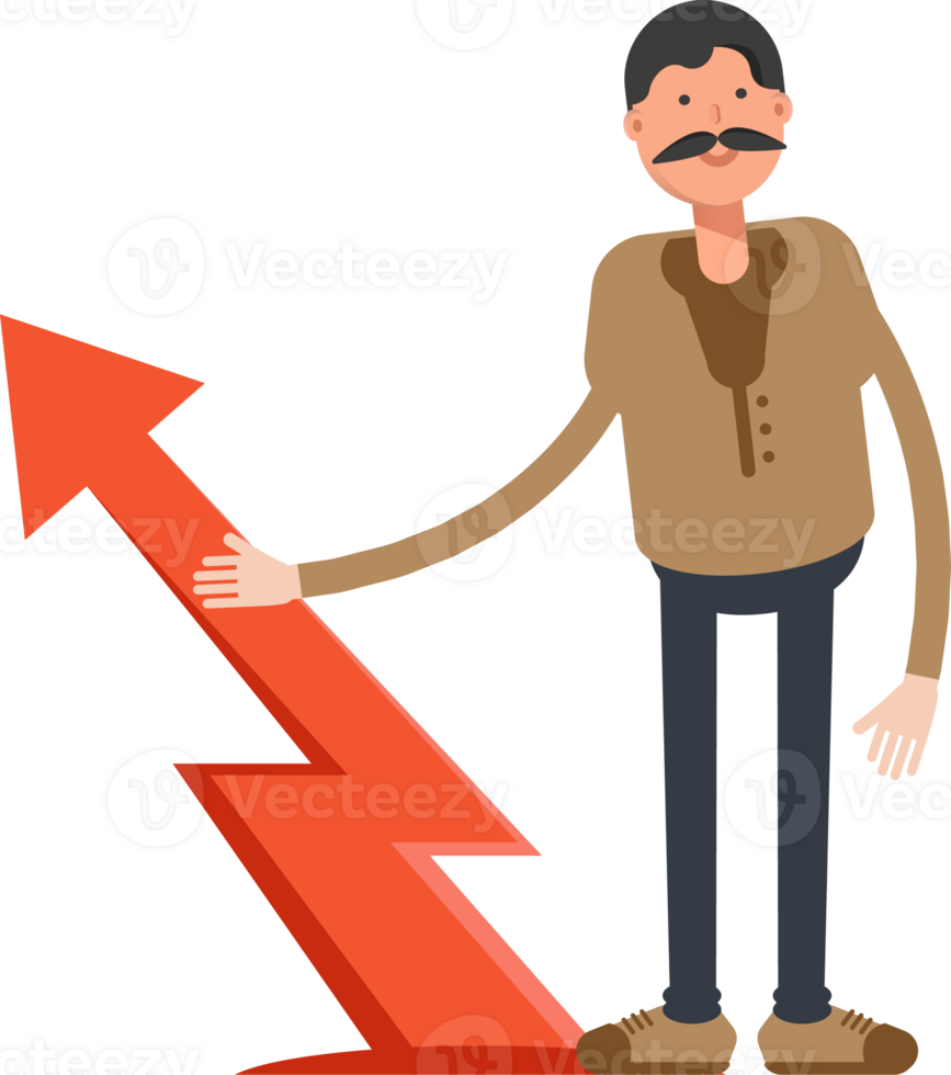 Old Man in Brown Shirt Character and Arrow Chart png