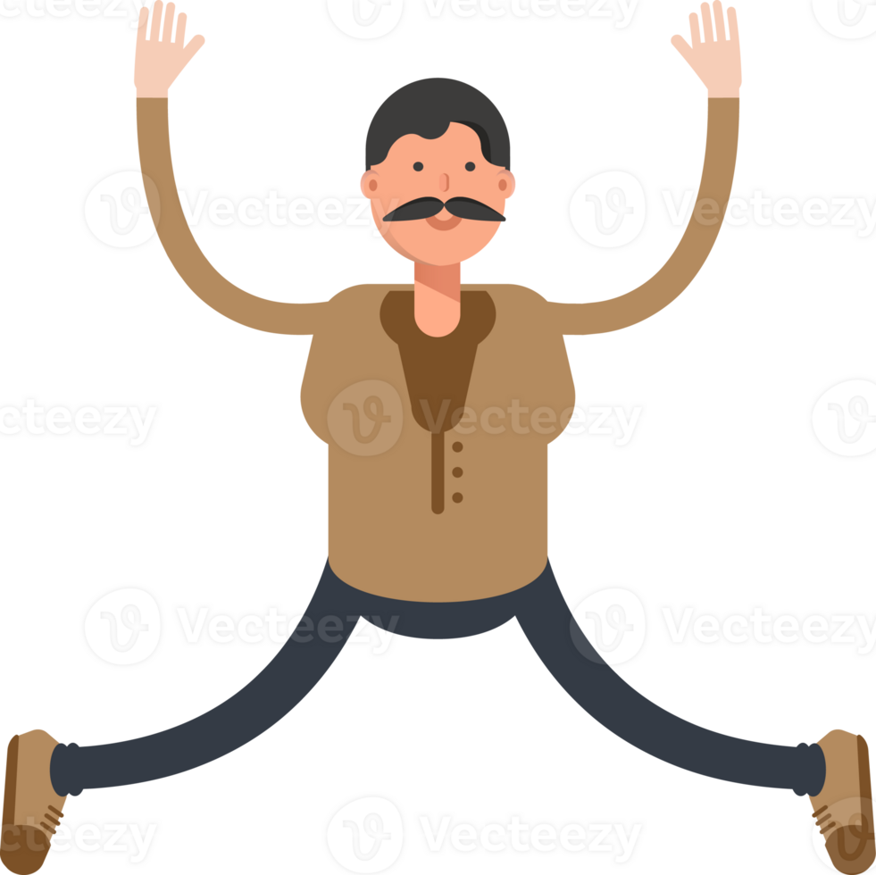 Old Man in Brown Shirt Character Relaxing and Jumping Illustration png