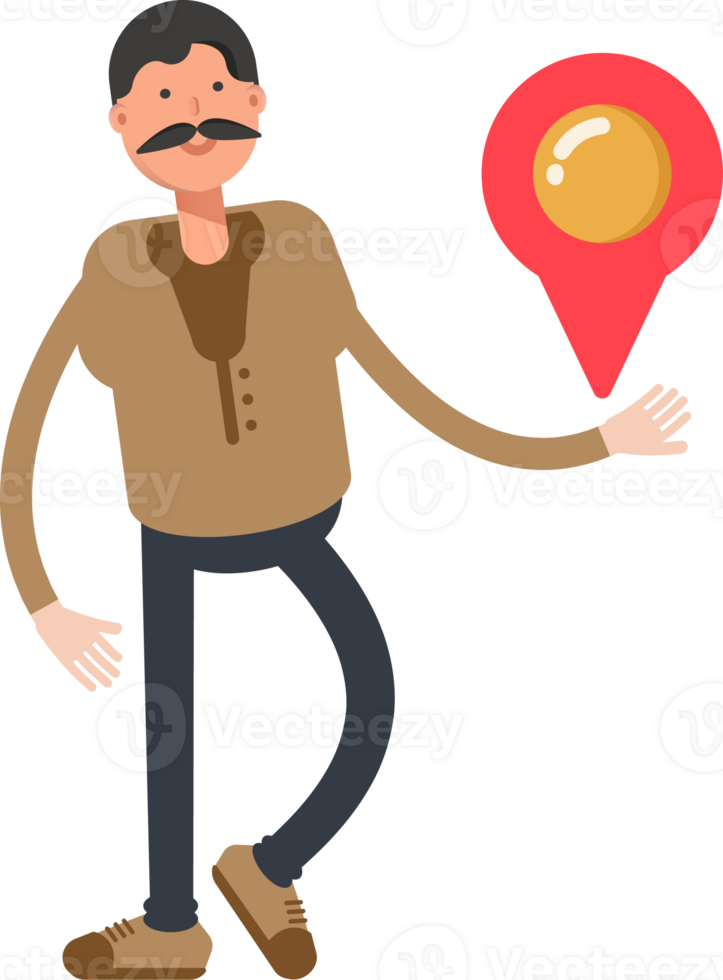 Old Man in Brown Shirt Character Holding Map Pin png