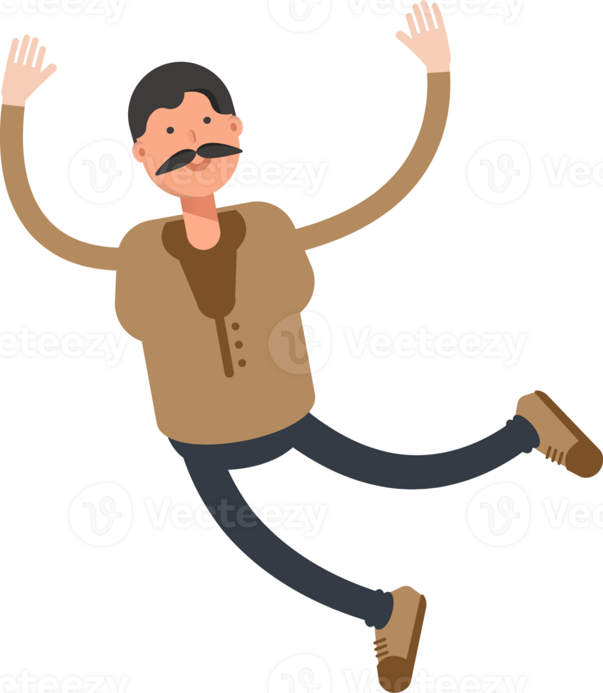 Old Man in Brown Shirt Character Relaxing and Jumping png