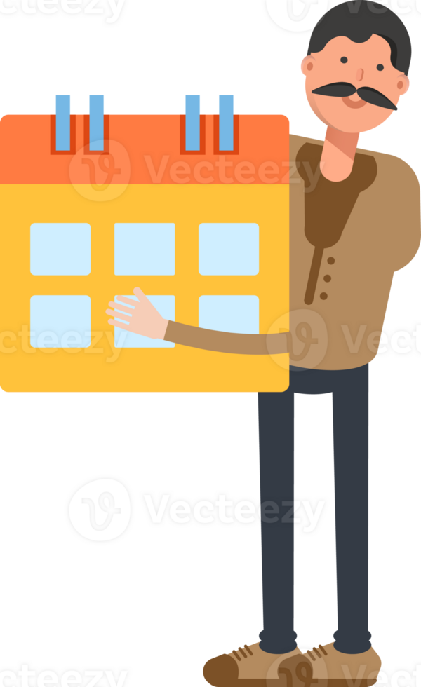 Old Man in Brown Shirt Character Holding Calendar png
