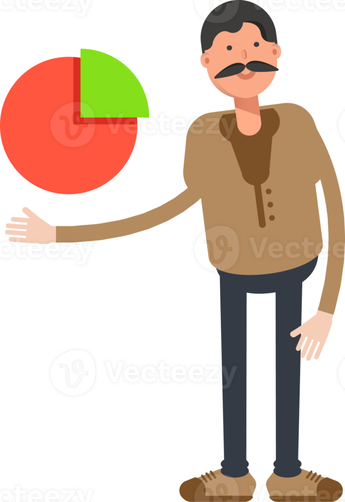Old Man in Brown Shirt Character Holding Pie Chart png