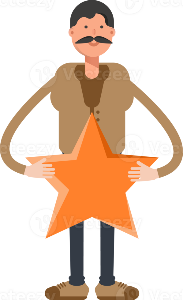 Old Man in Brown Shirt Character Holding Star png