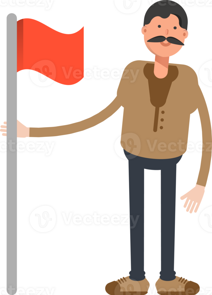 Old Man in Brown Shirt Character Holding Waving Flag Flag png
