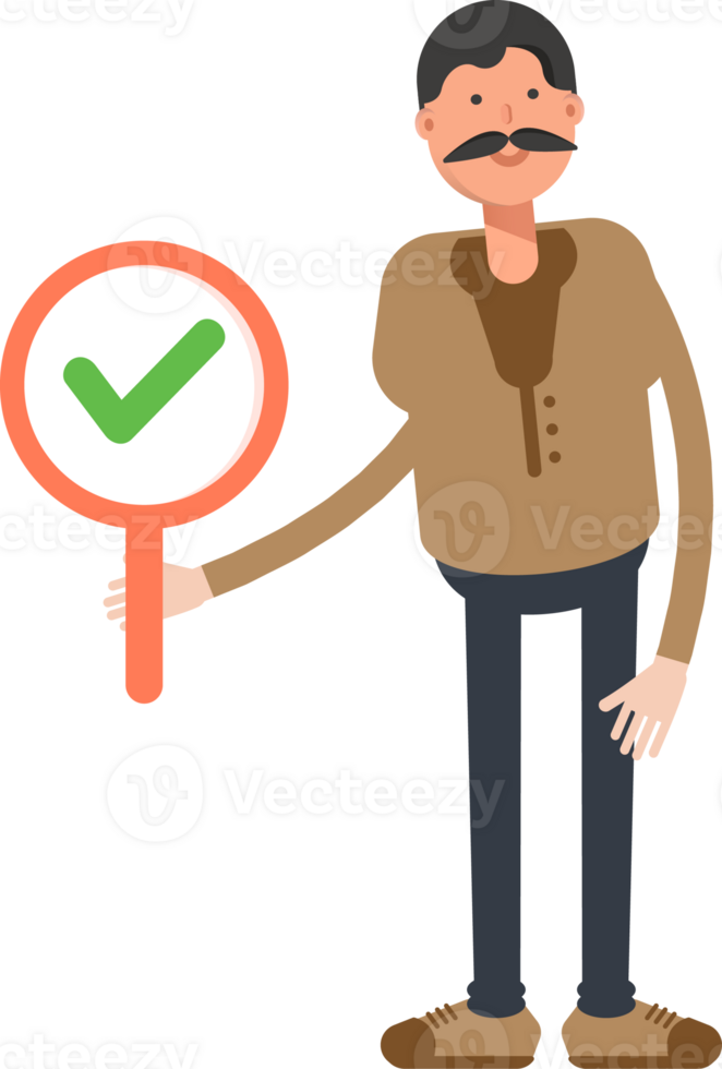 Old Man in Brown Shirt Character Showing Check Mark png