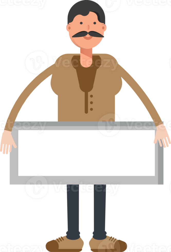 Old Man in Brown Shirt Character and Blank Signage png