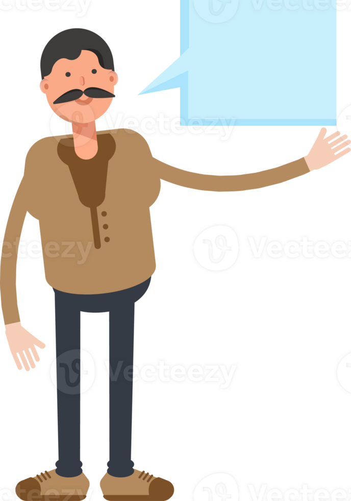 Old Man in Brown Shirt Character and Speech Bubble png
