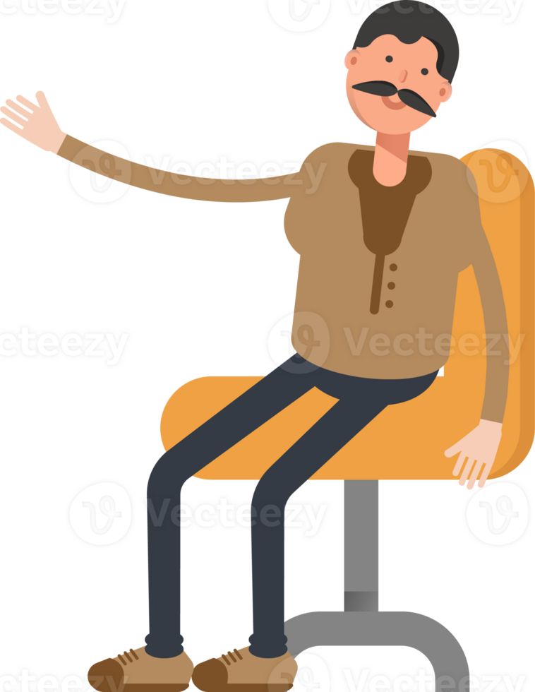 Old Man in Brown Shirt Character Sitting on Office Chair png