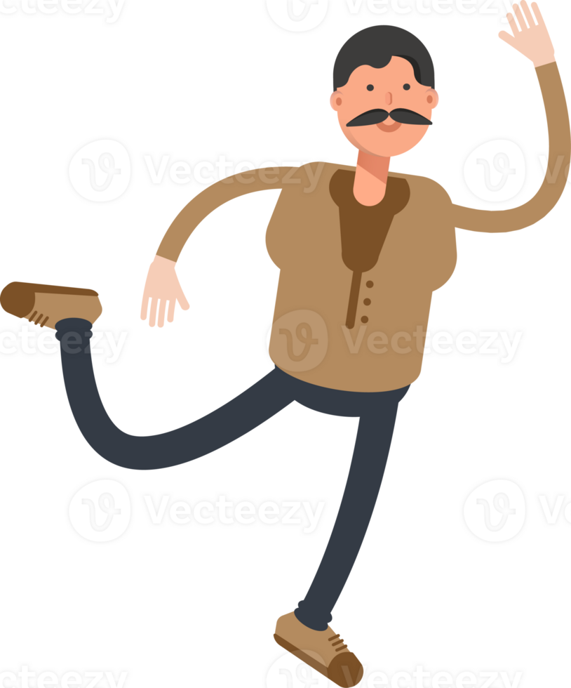 Old Man in Brown Shirt Character Jumping and Flying png