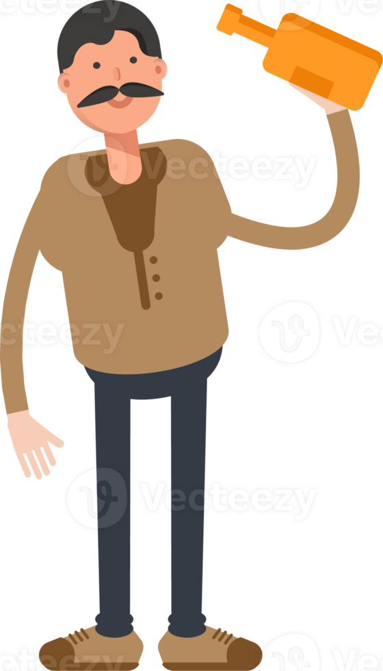 Old Man in Brown Shirt Character Drinking Beer png