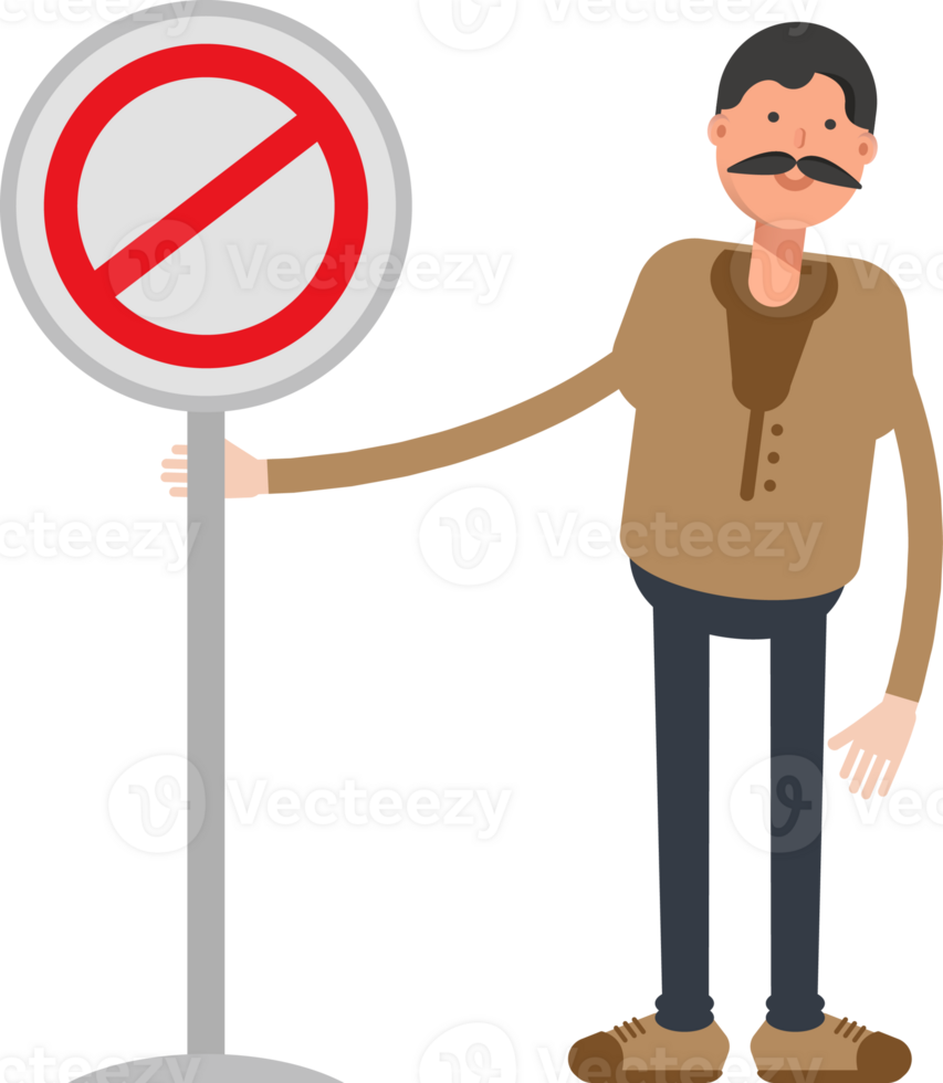 Old Man in Brown Shirt Character and Prohibition Signage png