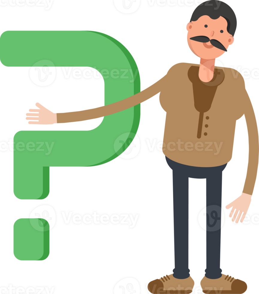 Old Man in Brown Shirt Character and Question Mark png