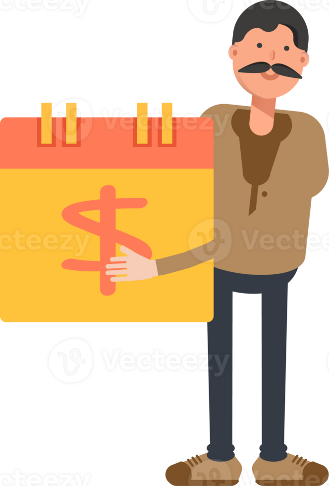 Old Man in Brown Shirt Character and Payment Date Calendar png
