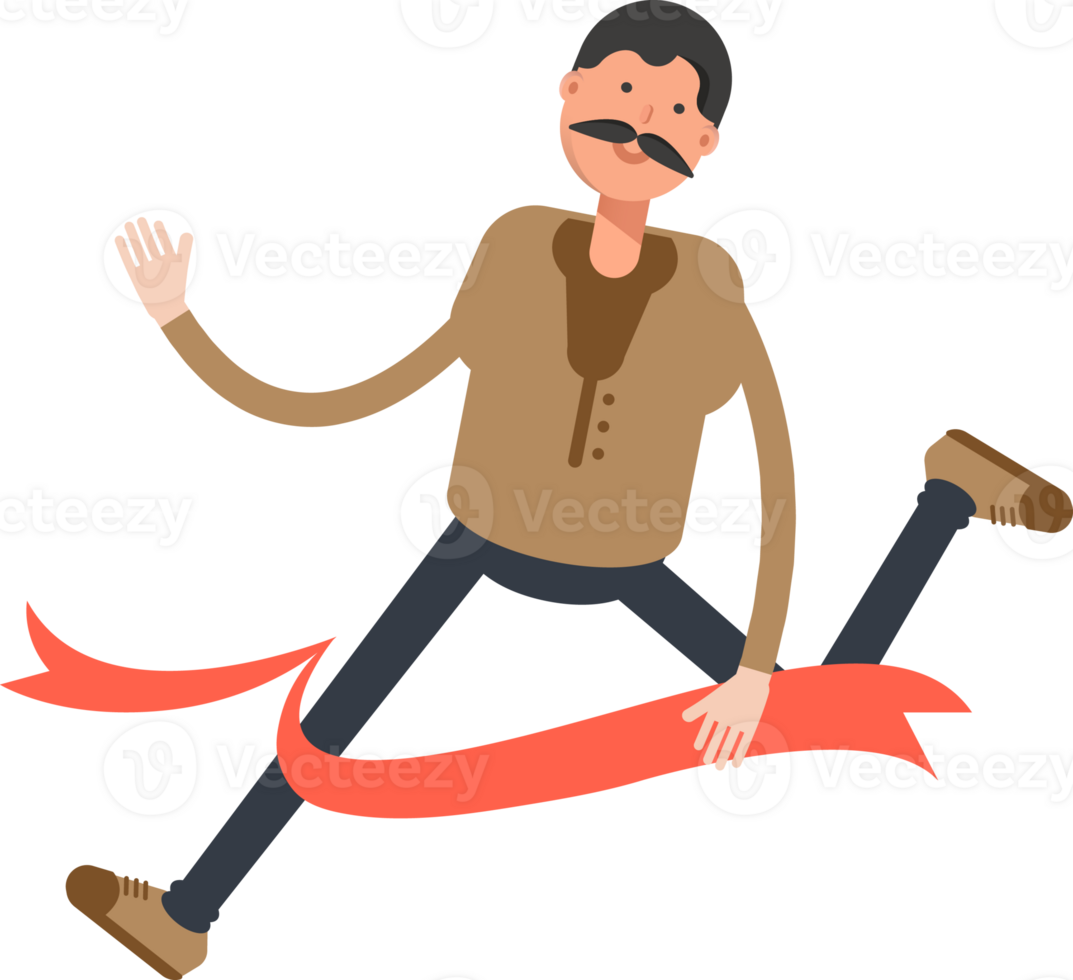 Old Man in Brown Shirt Character Running at Finish Line png
