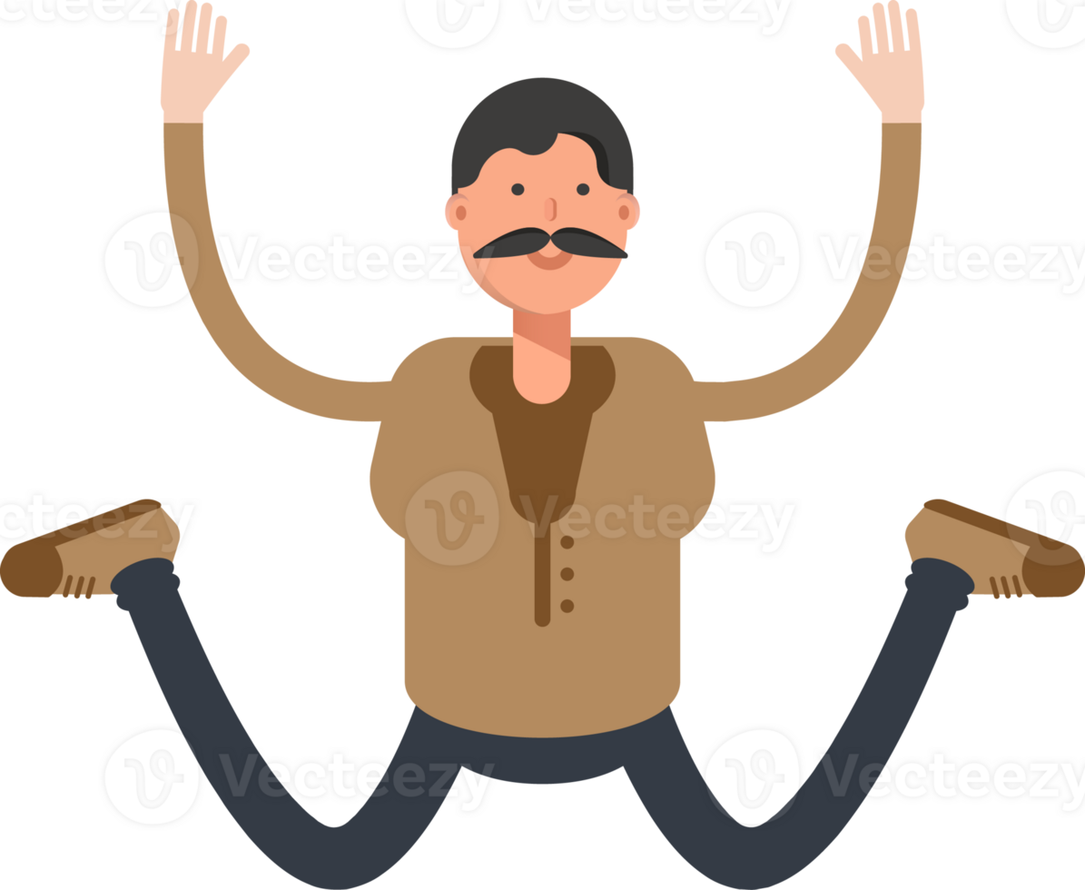 Old Man in Brown Shirt Character Jumping png