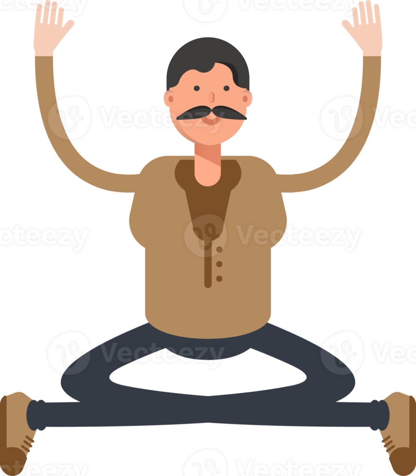 Old Man in Brown Shirt Character Sitting Illustration png