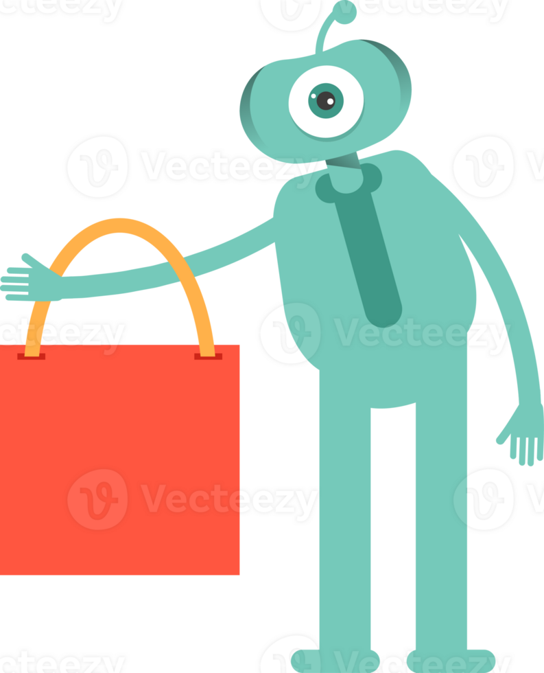One Eye Monster Character Holding Shopping Bag png