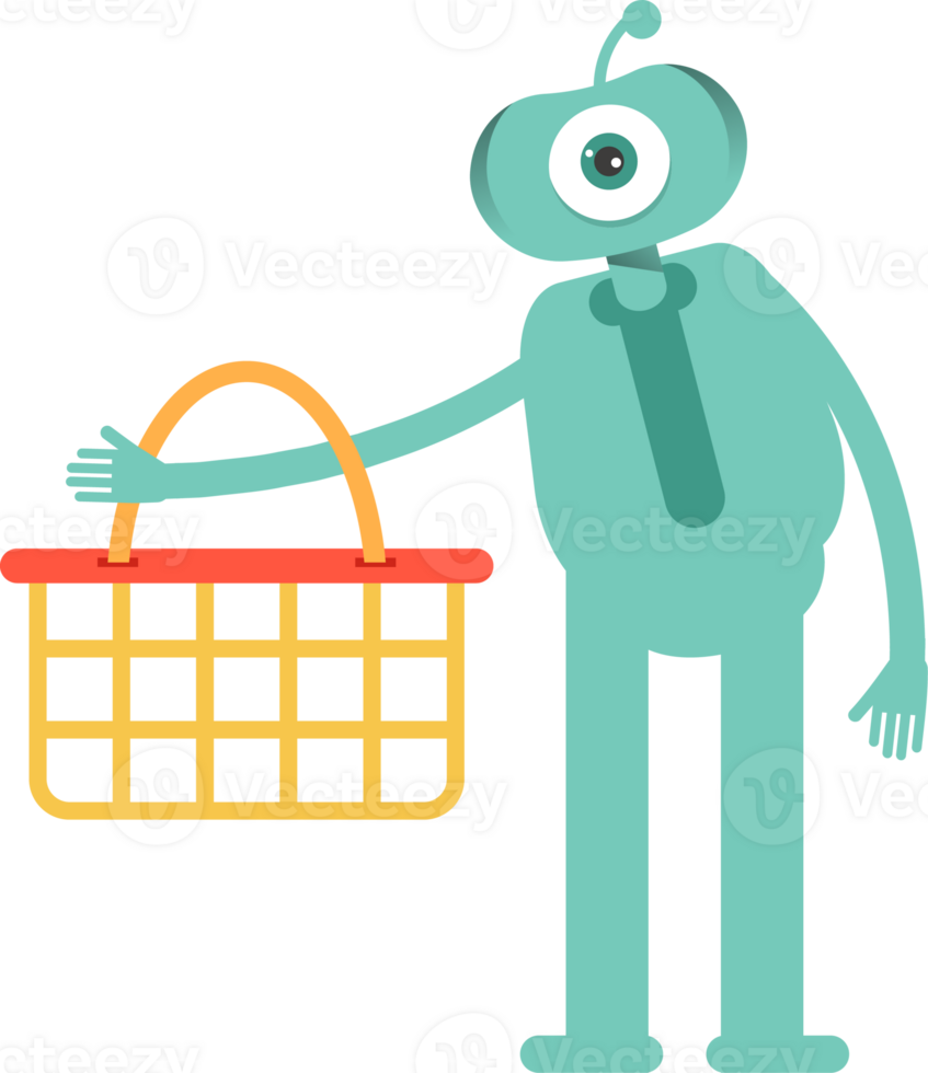 One Eye Monster Character Holding Shopping Basket png