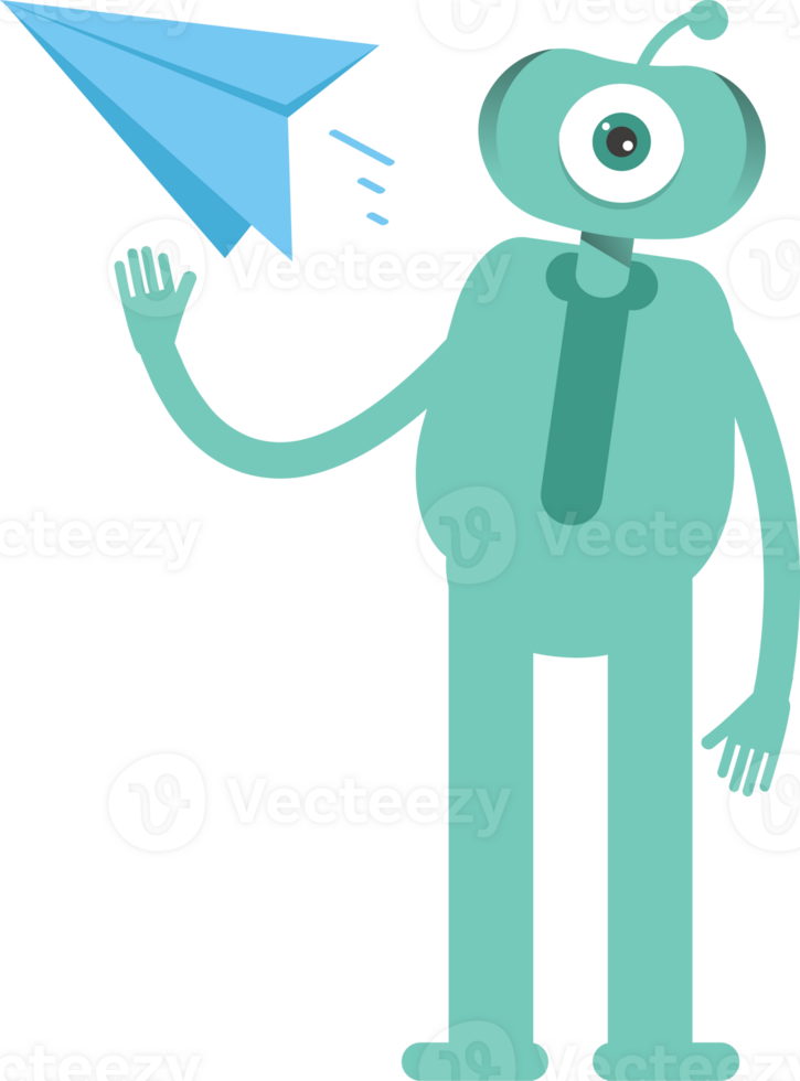One Eye Monster Character Holding Paper Plane png
