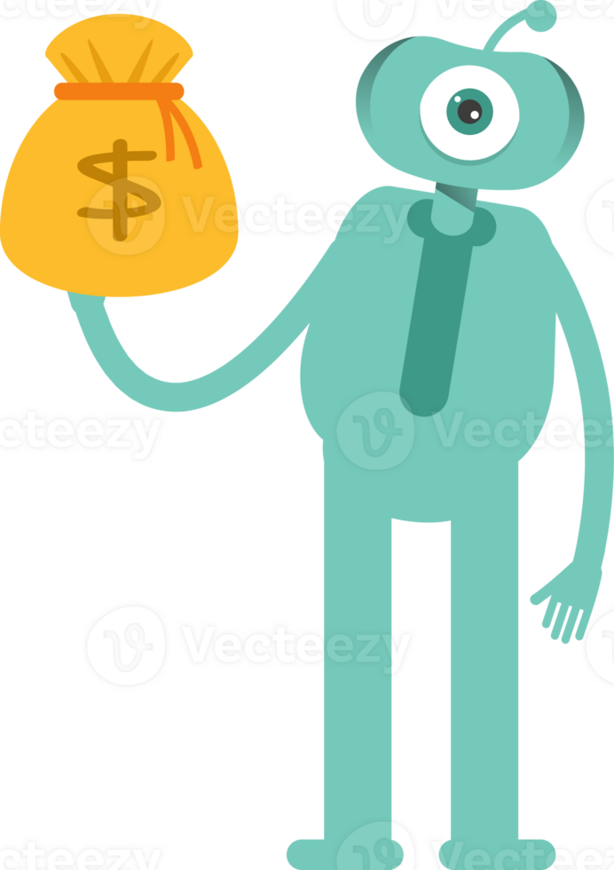 One Eye Monster Character Holding Dollar Sack png