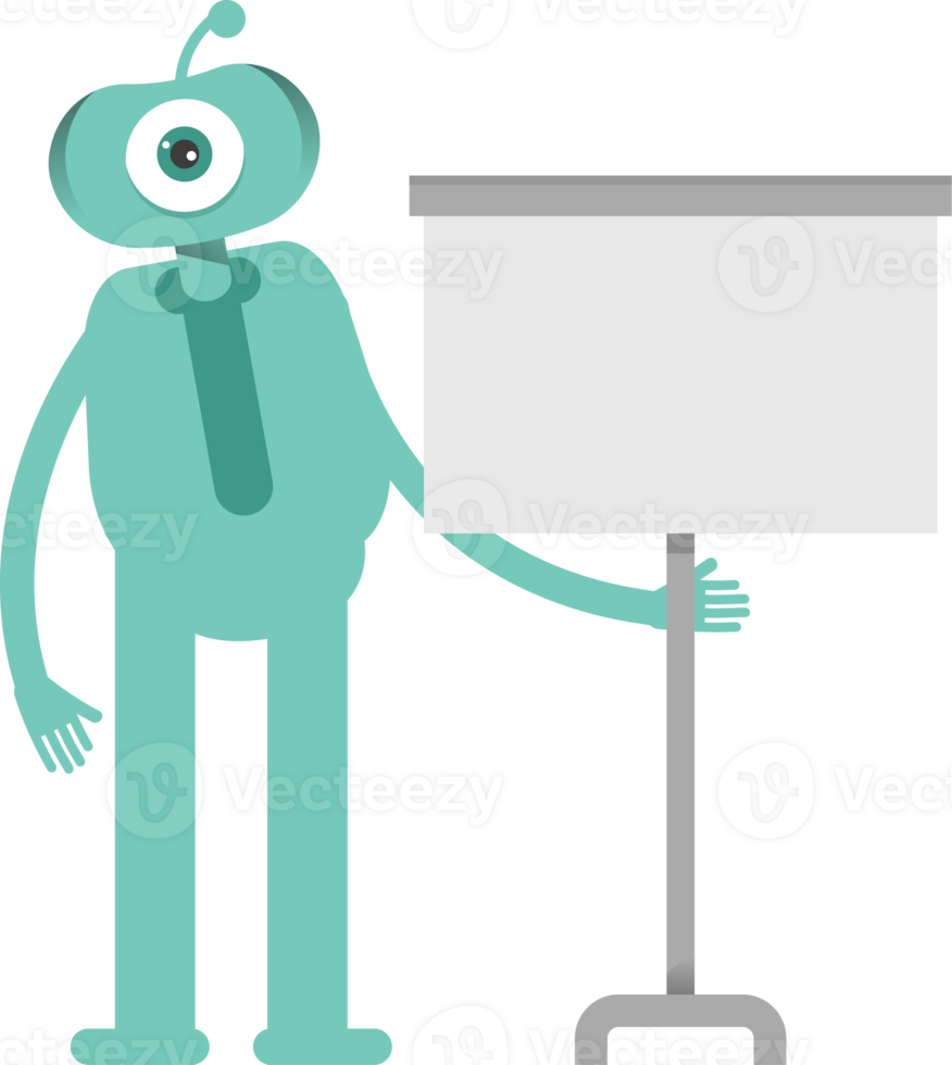 One Eye Monster Character Presenting Whiteboard png