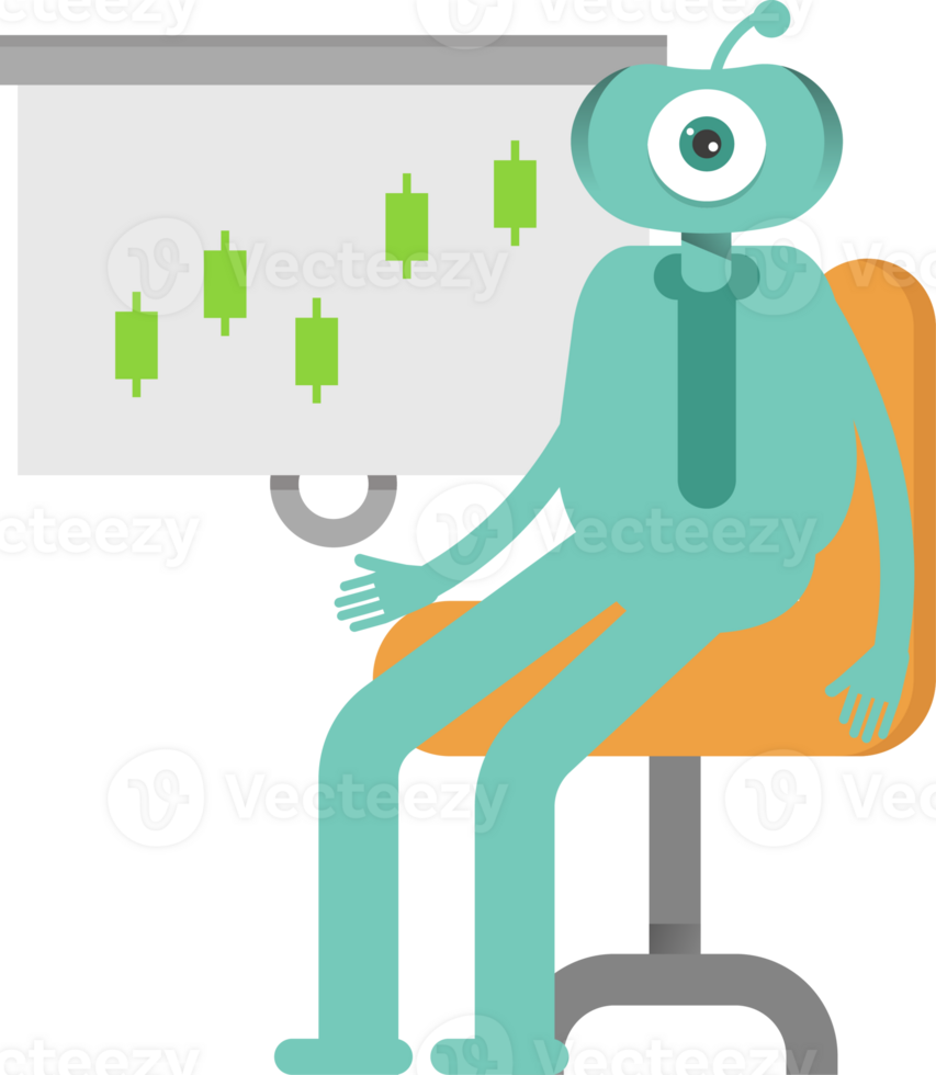 One Eye Monster Character Presenting Candlestick Chart png