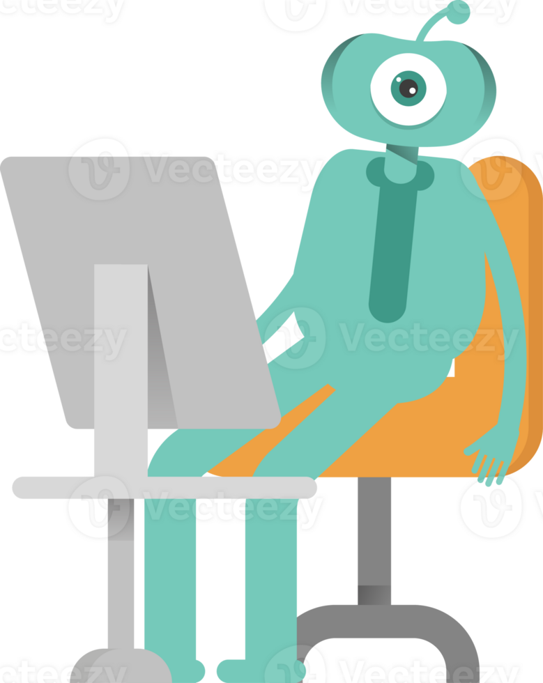 One Eye Monster Character Working on Desktop png