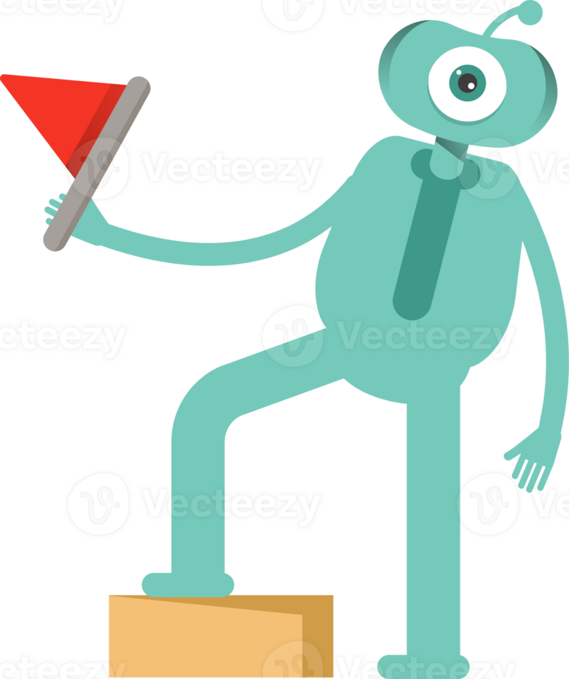 One Eye Monster Character Holding Red Flag png