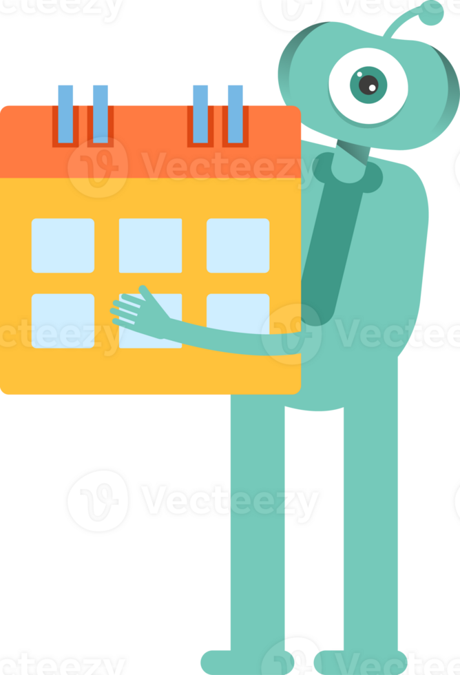 One Eye Monster Character Holding Calendar png