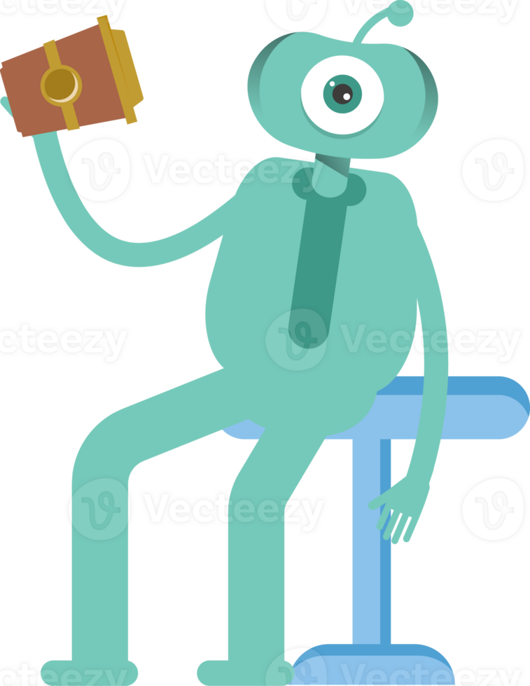 One Eye Monster Character Sitting and Drinking Coffee png