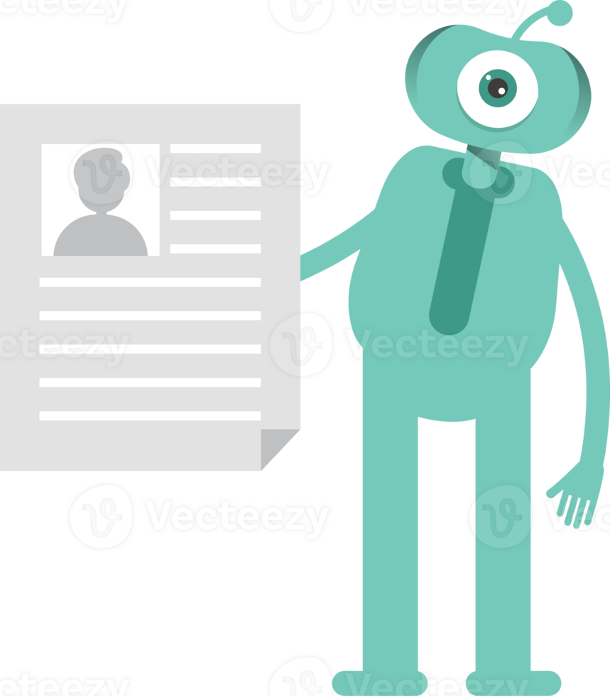 One Eye Monster Character Holding Job Application Document png