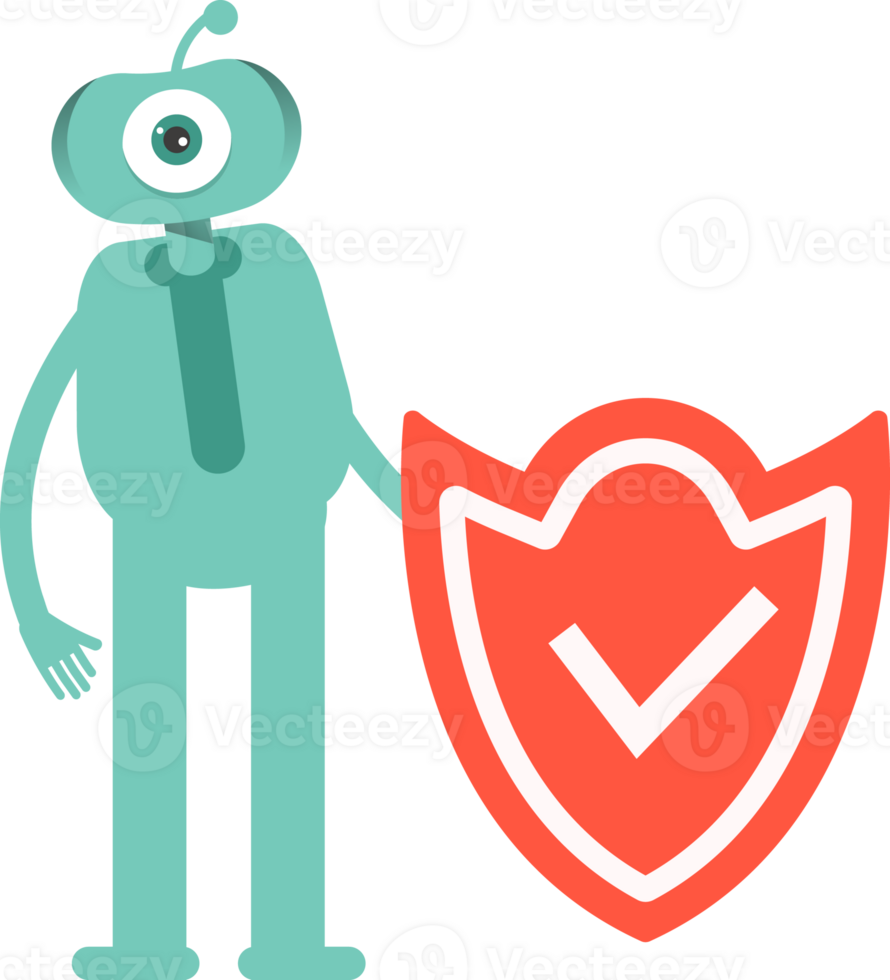 One Eye Monster Character and Check Mark Shield png