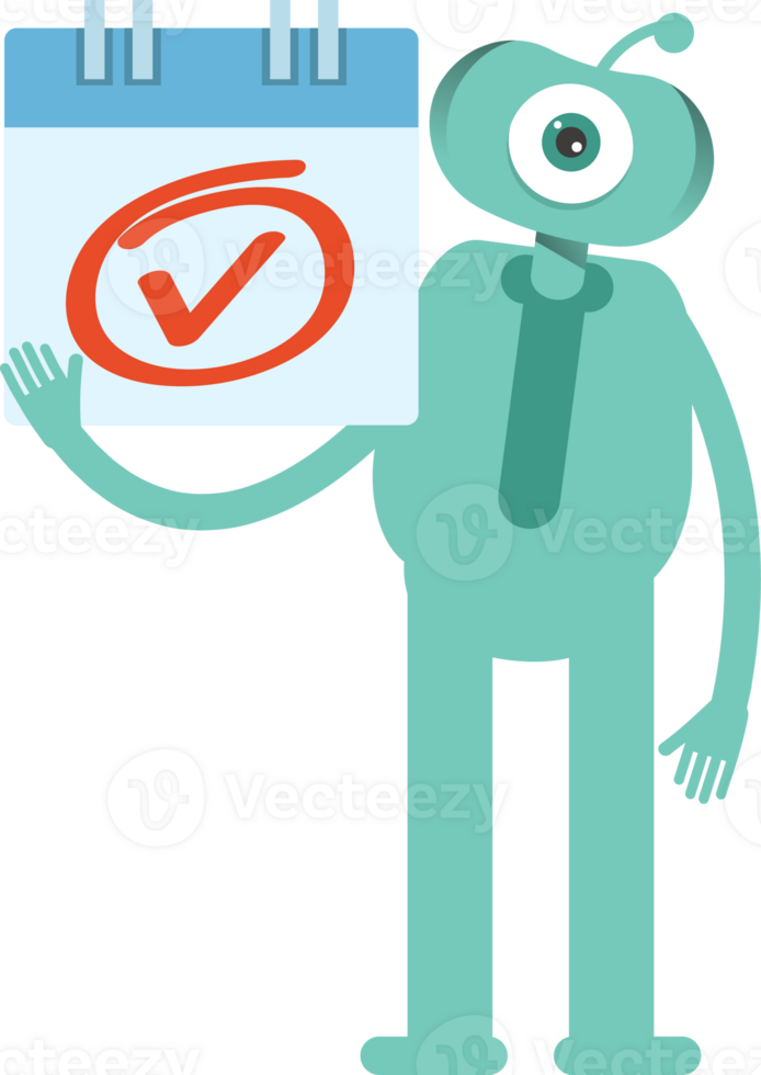 One Eye Monster Character and Check Mark Sign png