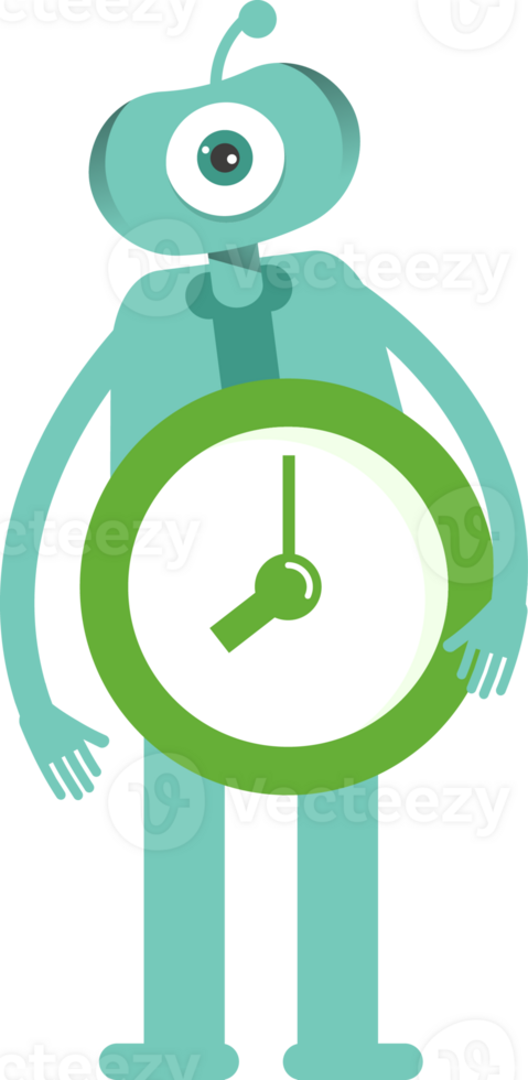 One Eye Monster Character Holding Green Clock png