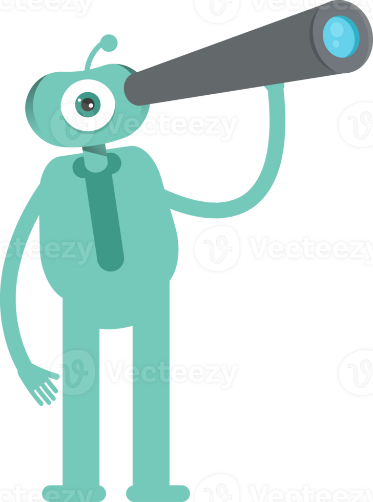 One Eye Monster Character Using Binoculars png