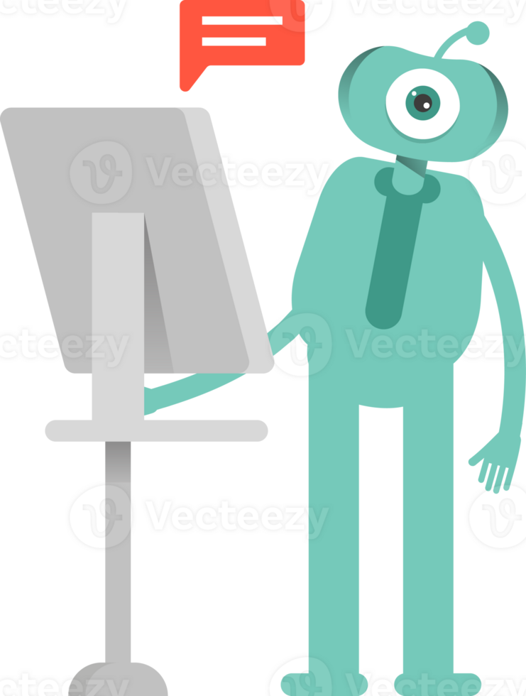 One Eye Monster Character Working on Computer png