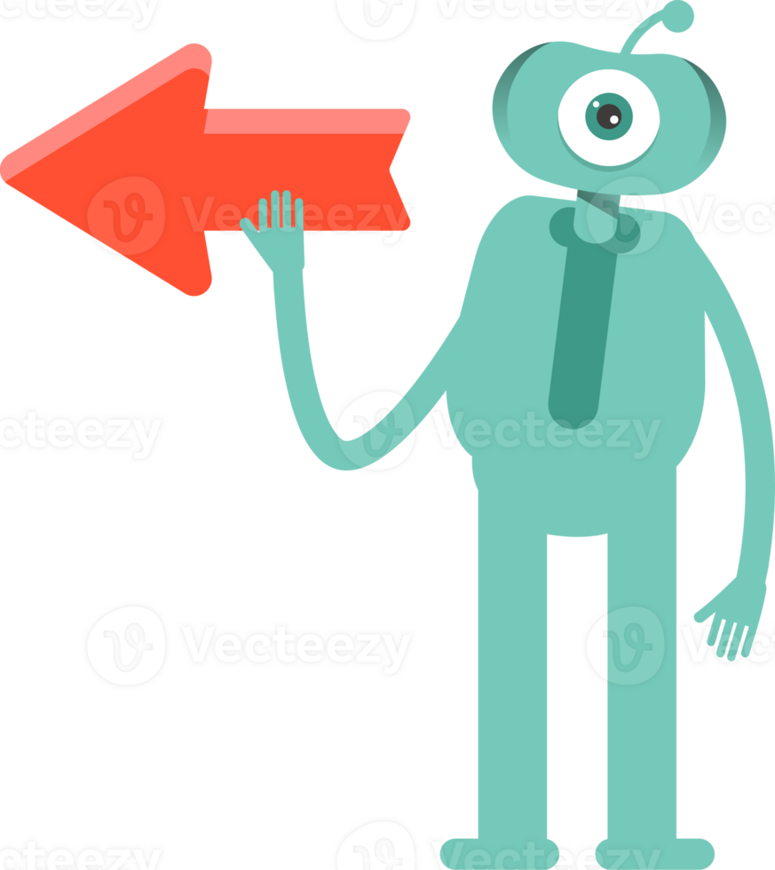One Eye Monster Character and Arrow Sign png