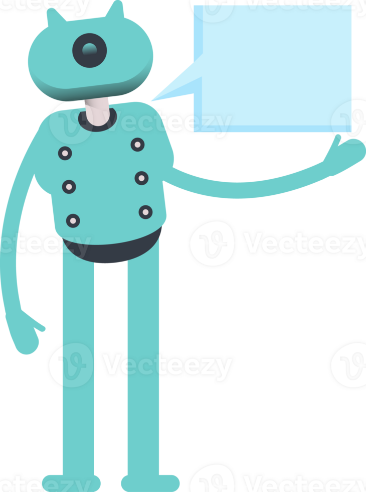 Cute Humanoid Robot Character and Speech Bubble png
