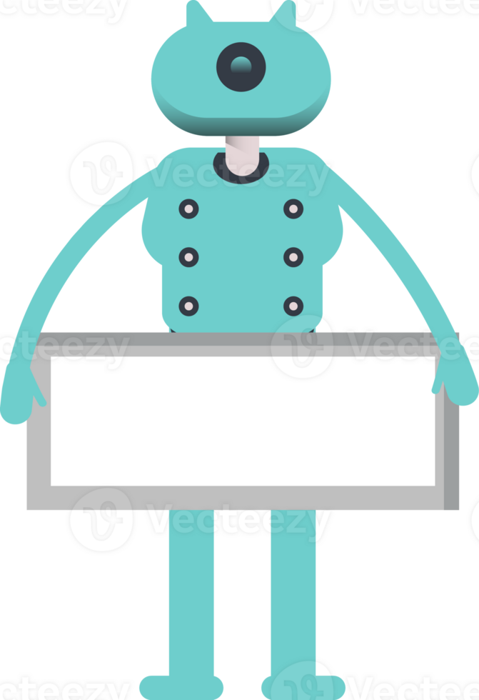 Cute Humanoid Robot Character and Blank Signage png