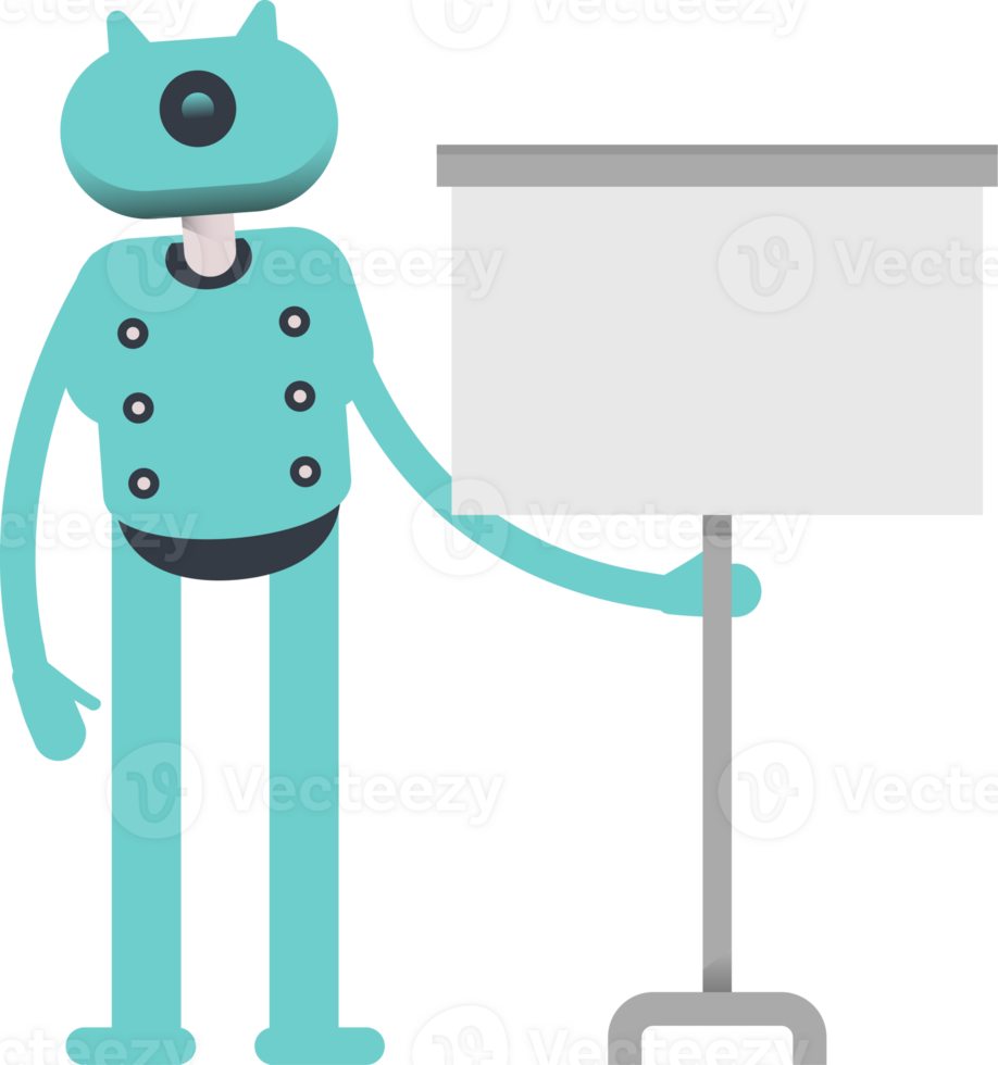 Cute Humanoid Robot Character Presenting Whiteboard png