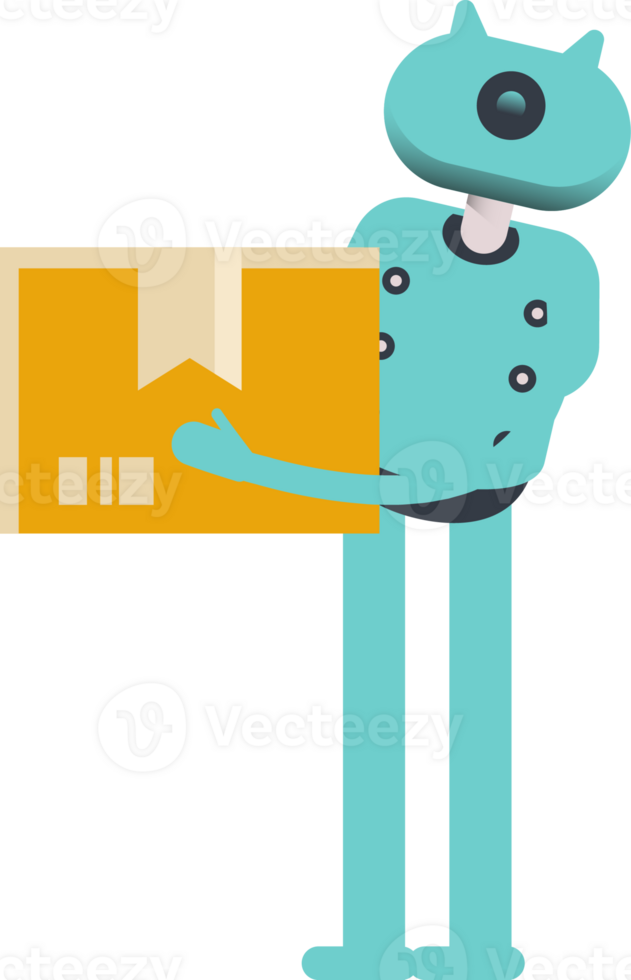 Cute Humanoid Robot Character Holding Box png