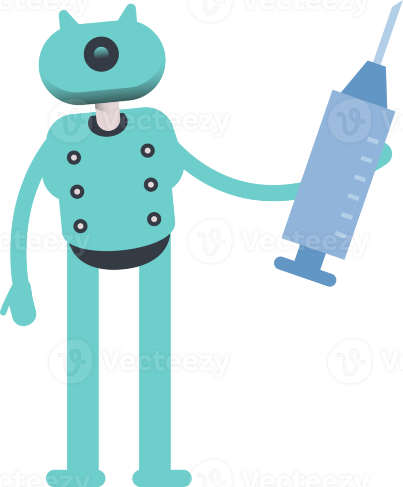 Cute Humanoid Robot Character Holding Medical Syringe Illustration png