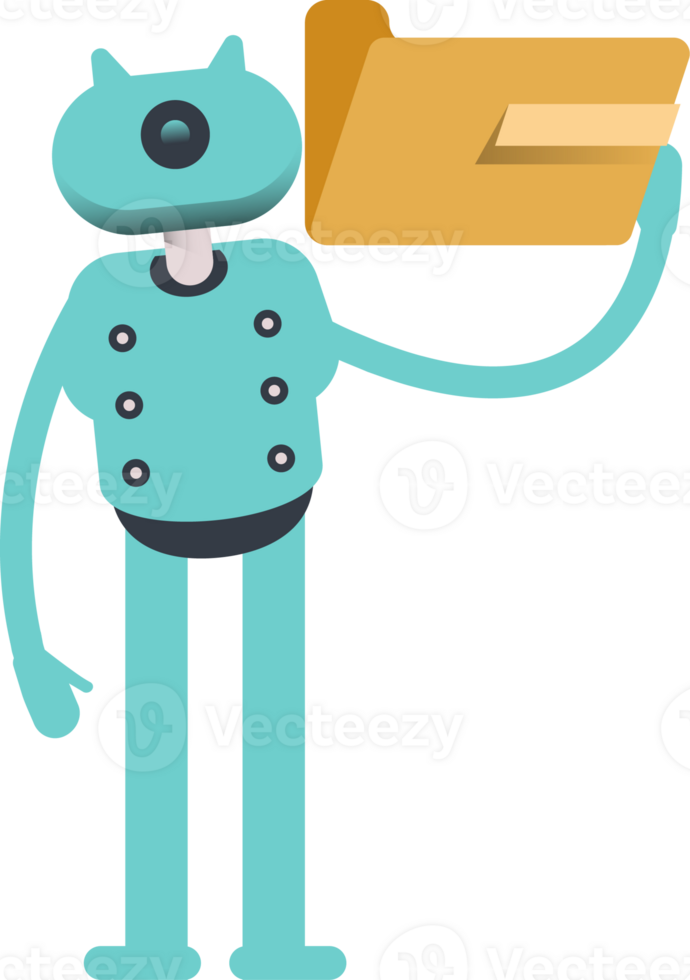Cute Humanoid Robot Character Holding Folder png