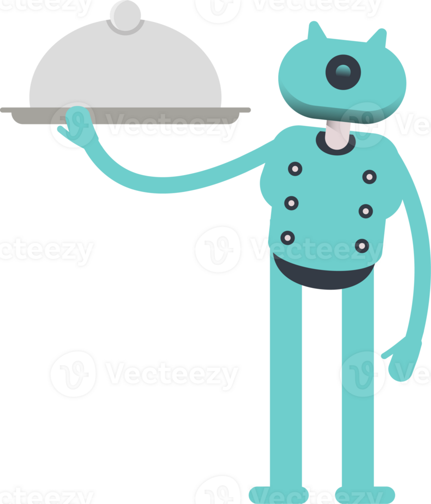Cute Humanoid Robot Character Holding Food Dish png