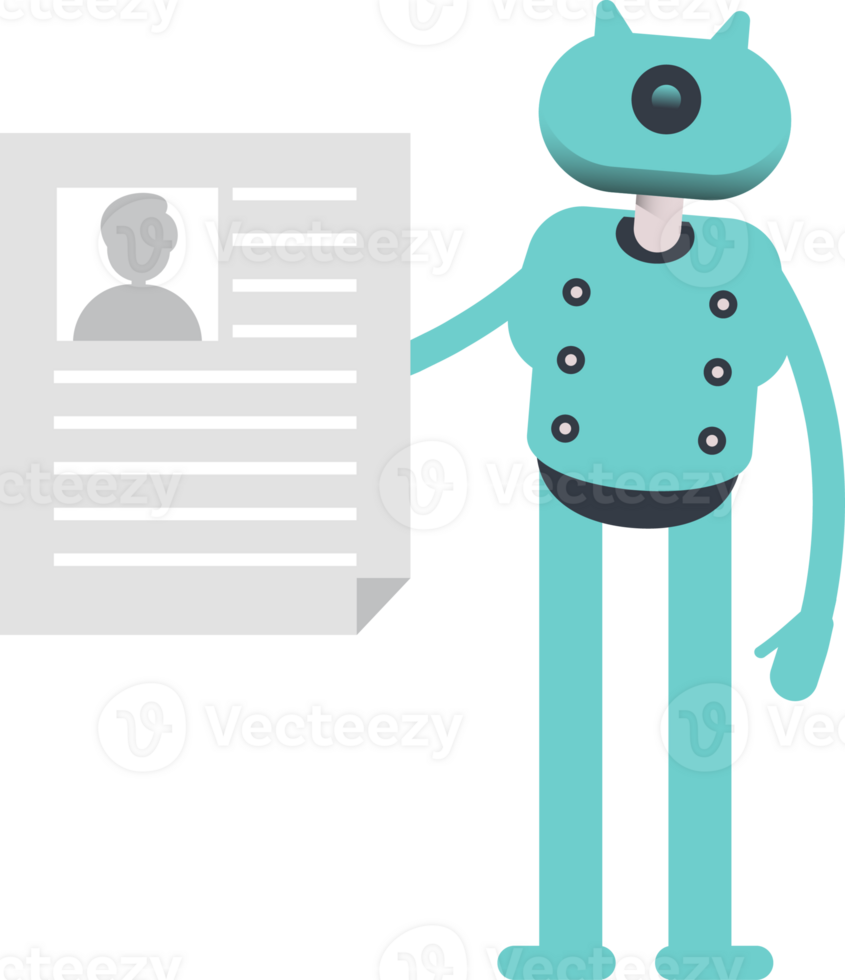 Cute Humanoid Robot Character Holding Job Application Document png